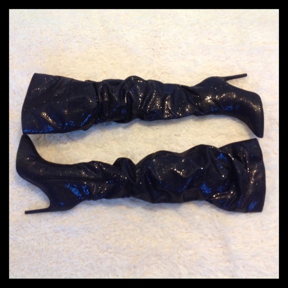 ❤️Size 5.5 Black Shimmering Thigh High Boots - Picture 2 of 6